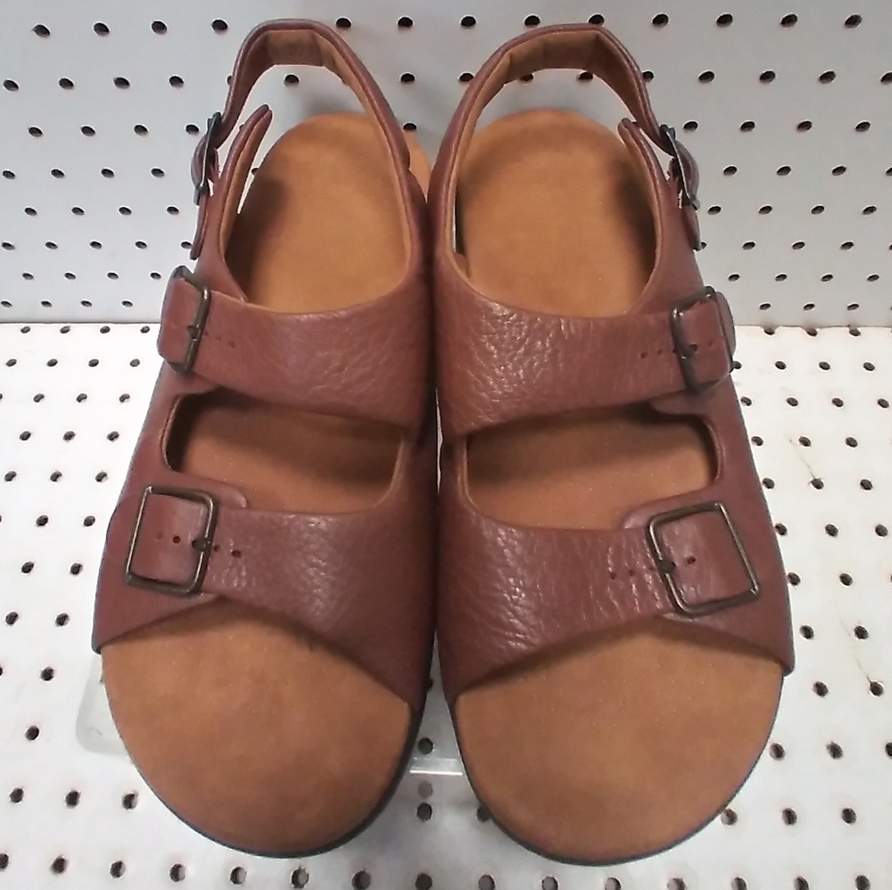 Women’s Brown Double-Buckle Leather Sandals